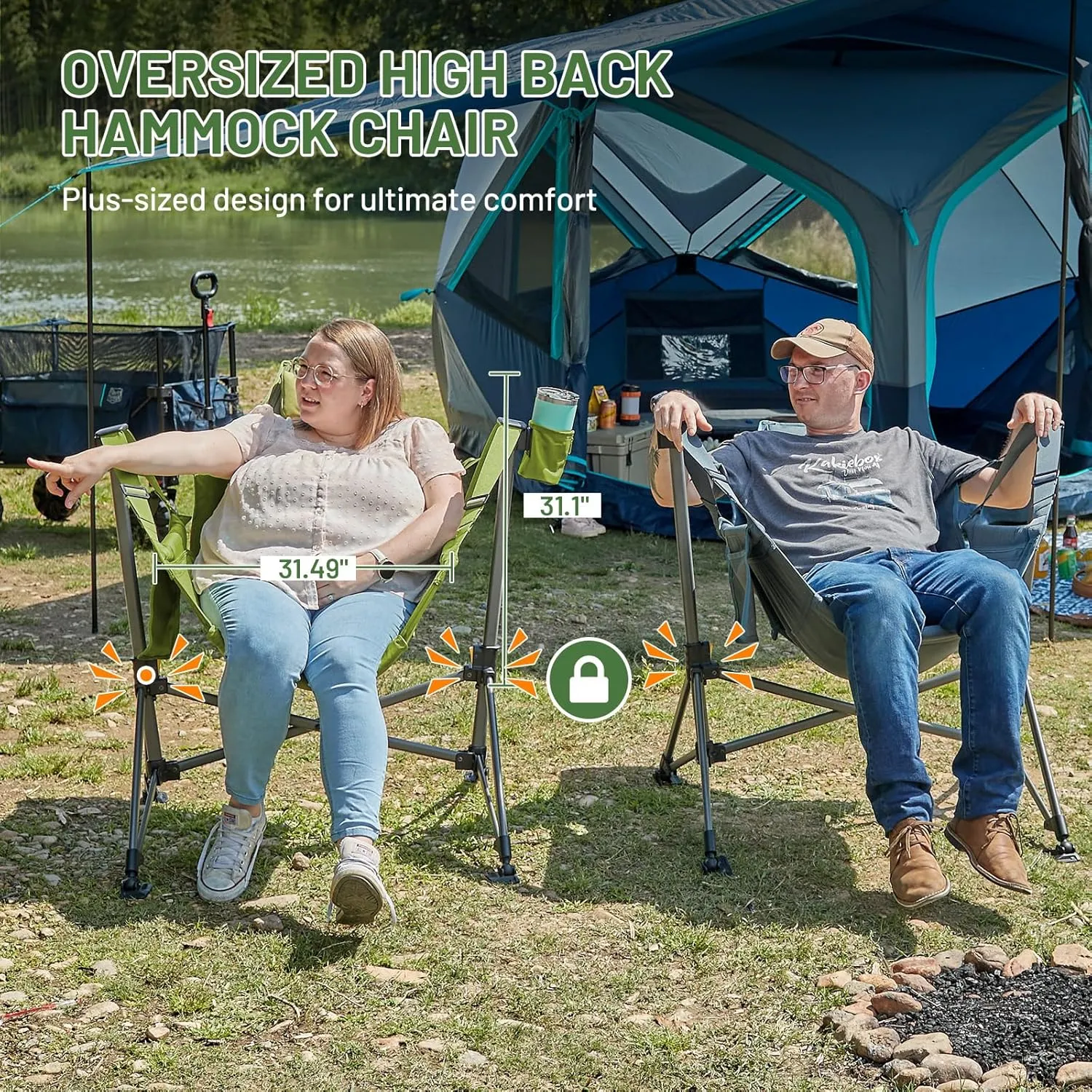 TIMBER RIDGE Hammock Camping Chair, Oversized Swinging Chair with Adjustable Back and Seat Height, Portable Folding Rocking Camping Chair for Outdoor Lawn, Backyard and Patio, Supports 400lbs