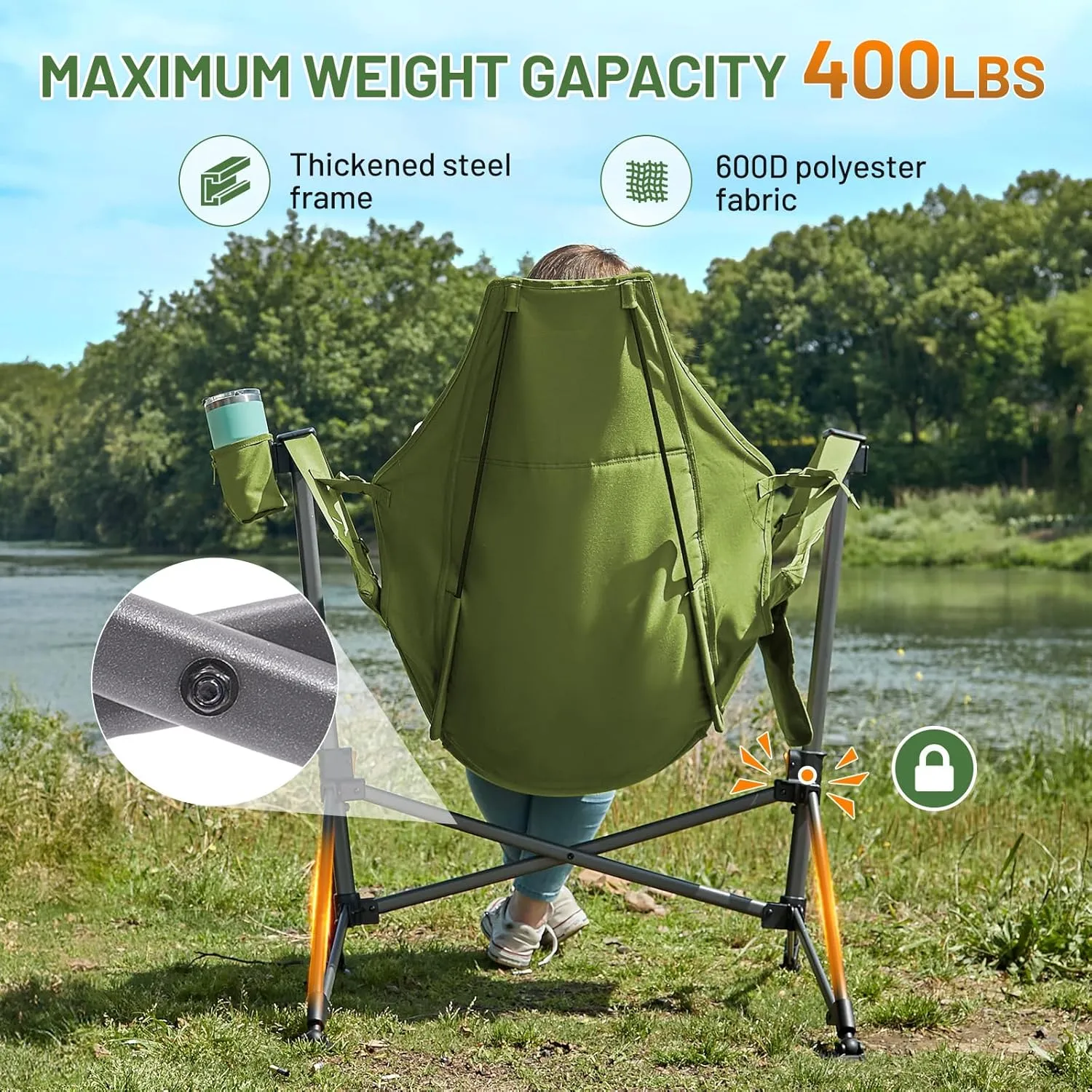 TIMBER RIDGE Hammock Camping Chair, Oversized Swinging Chair with Adjustable Back and Seat Height, Portable Folding Rocking Camping Chair for Outdoor Lawn, Backyard and Patio, Supports 400lbs