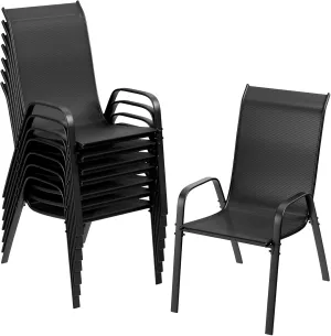 TLSUNNY Patio Chairs, Stackable Textilene Outdoor Dining Furniture for All Weather, with 17.7″ Wide Seat & Metal Frame, for Garden, Backyard, Deck, Restaurant, Poolside (Black, Set of 8)