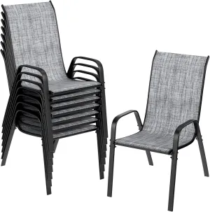 TLSUNNY Patio Chairs, Stackable Textilene Outdoor Dining Furniture for All Weather, with 17.7″ Wide Seat & Metal Frame, for Garden, Backyard, Deck, Restaurant, Poolside (Grey, Set of 8)