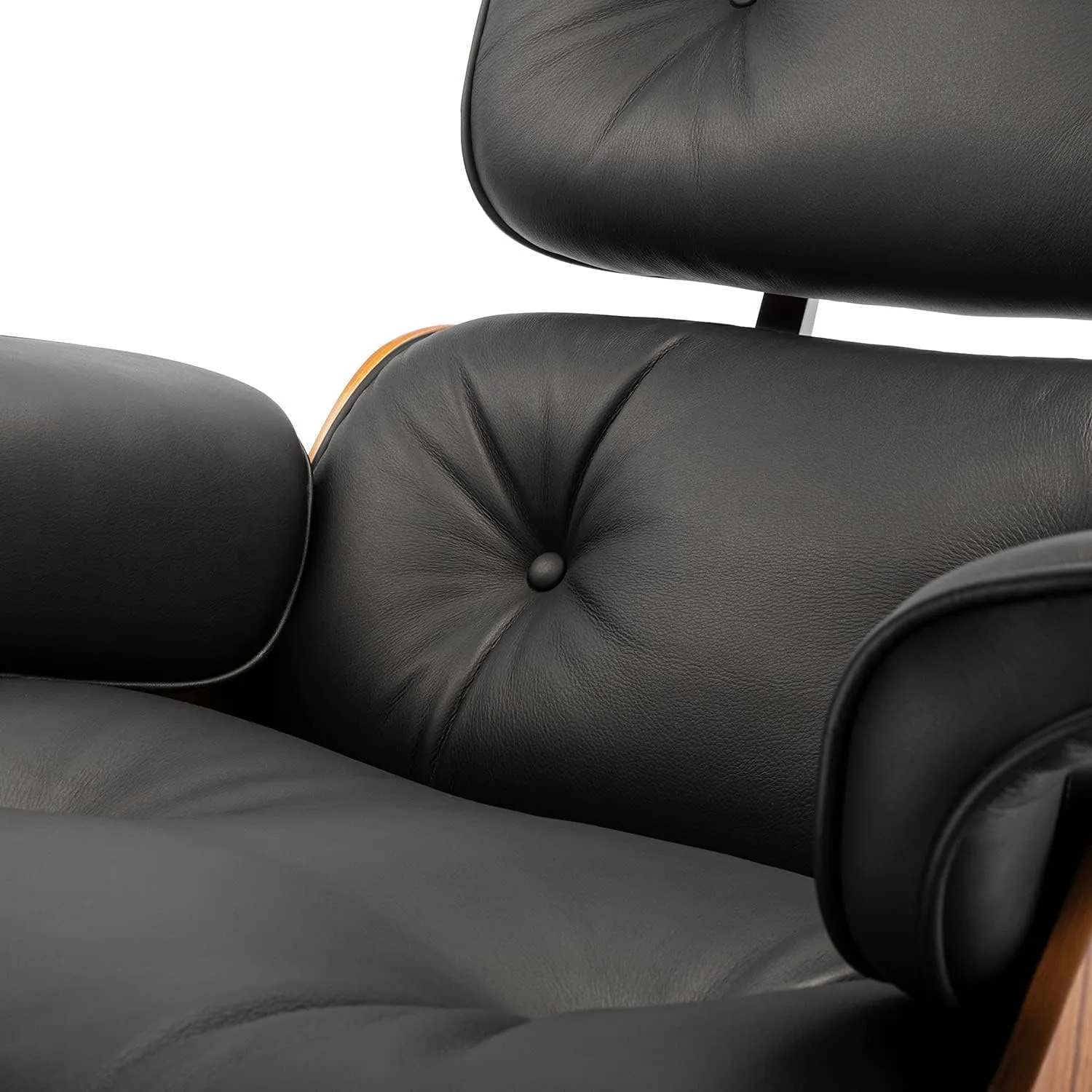 Top Black Grain Leather, Mid Century Chaise Lounge Chair and Ottoman, Modern Chair Classic Design, Heavy Duty Base Support for Living Room Study Lounge Office, Palisander
