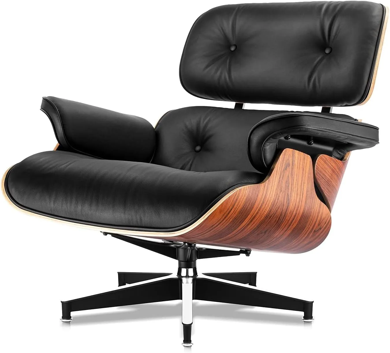 Top Black Grain Leather, Mid Century Chaise Lounge Chair and Ottoman, Modern Chair Classic Design, Heavy Duty Base Support for Living Room Study Lounge Office (Tall, Palisander-Black)