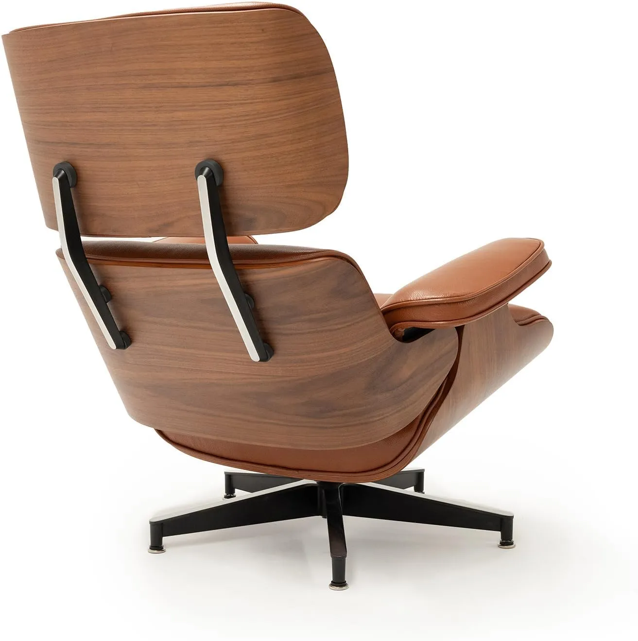 Top Black Grain Leather, Mid Century Chaise Lounge Chair and Ottoman, Modern Chair Classic Design, Heavy Duty Base Support for Living Room Study Lounge Office (Tall, Walnut-Brown)