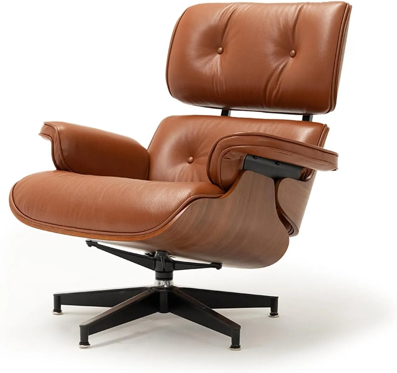 Top Black Grain Leather, Mid Century Chaise Lounge Chair and Ottoman, Modern Chair Classic Design, Heavy Duty Base Support for Living Room Study Lounge Office (Tall, Walnut-Brown)