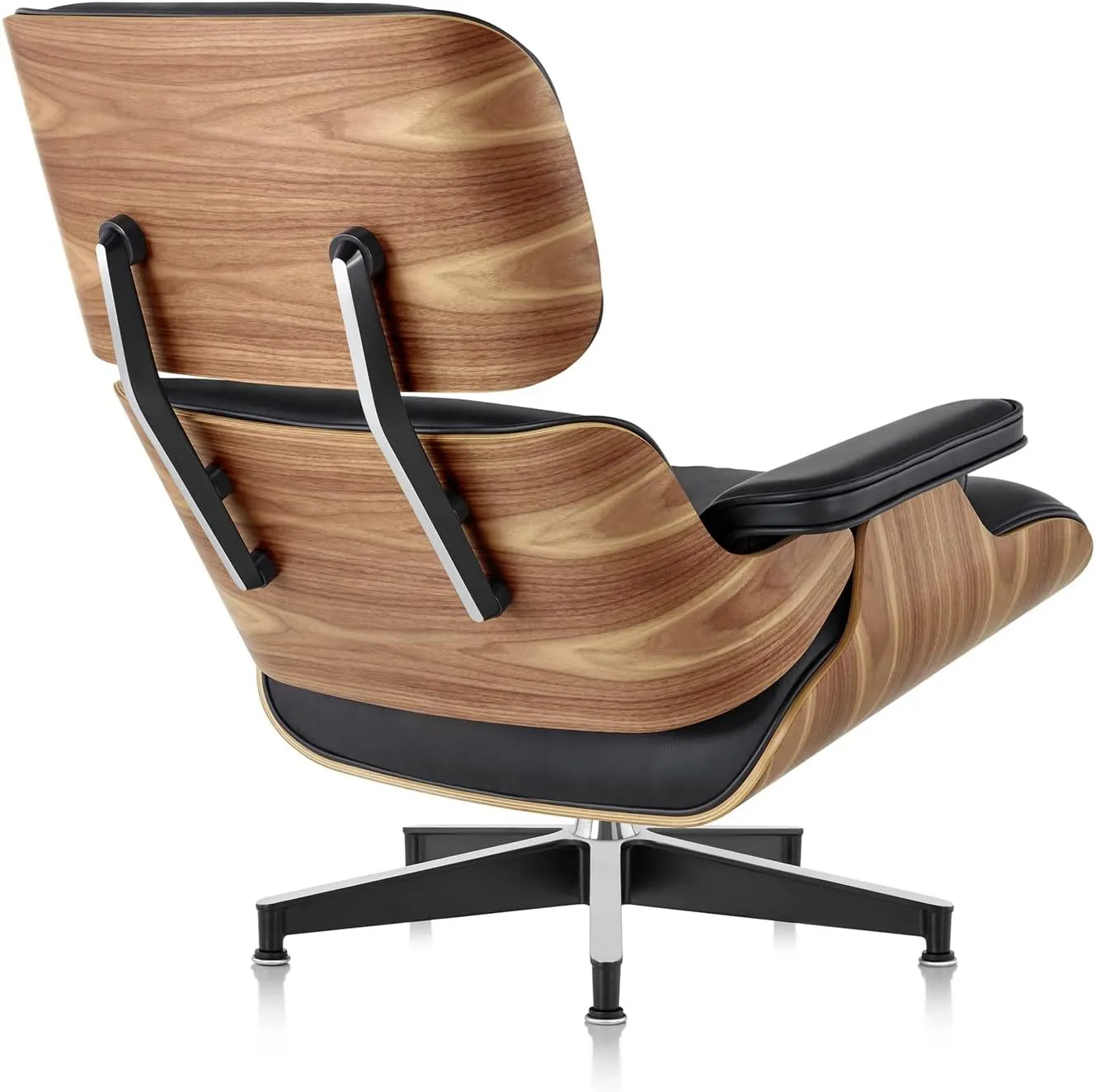 Top Black Grain Leather, Mid Century Chaise Lounge Chair and Ottoman, Modern Chair Classic Design, Heavy Duty Base Support for Living Room Study Lounge Office (Walnut-Black)