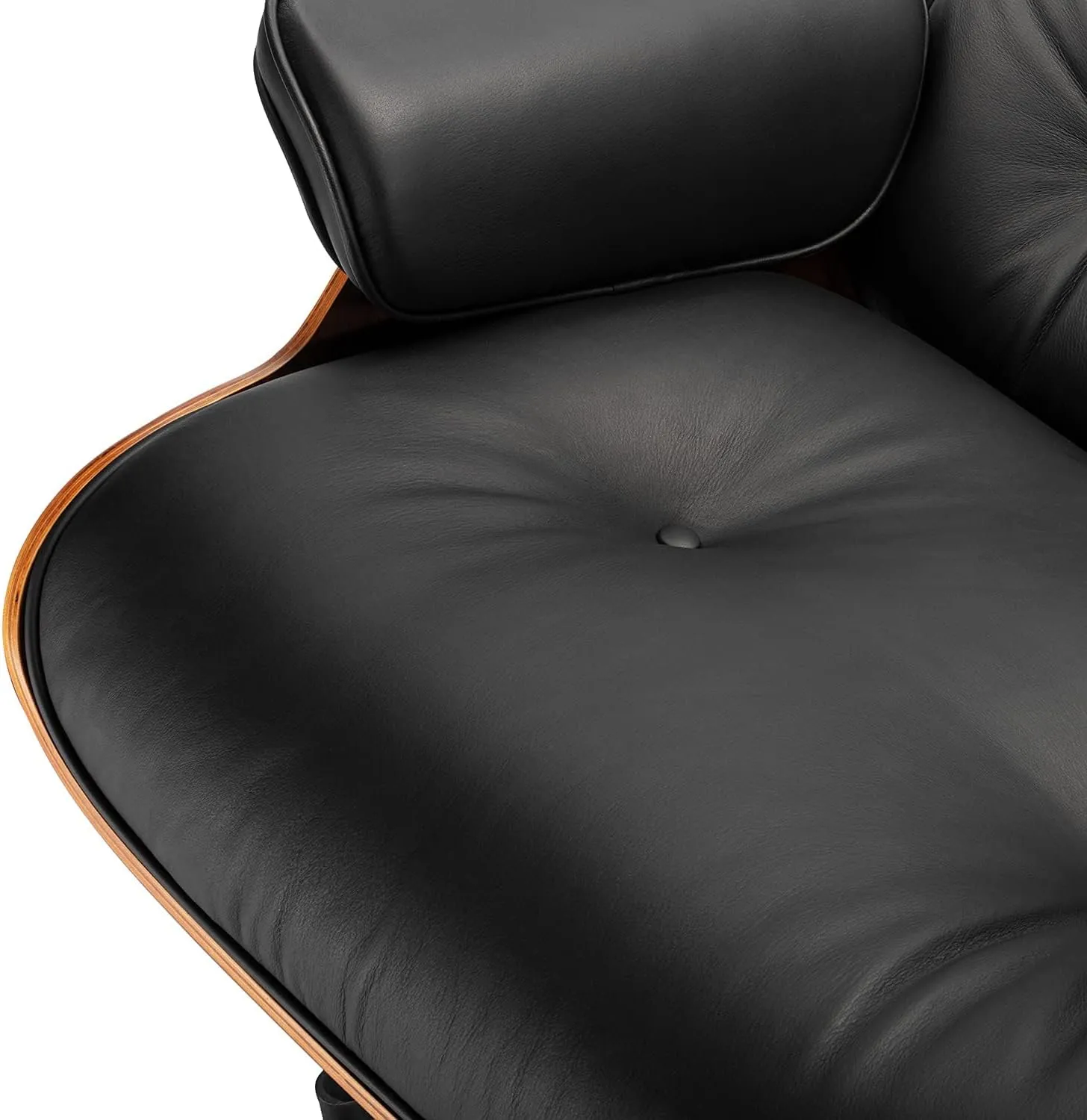Top Black Grain Leather, Mid Century Chaise Lounge Chair and Ottoman, Modern Chair Classic Design, Palisander Wood, Heavy Duty Base Support for Living Room Office