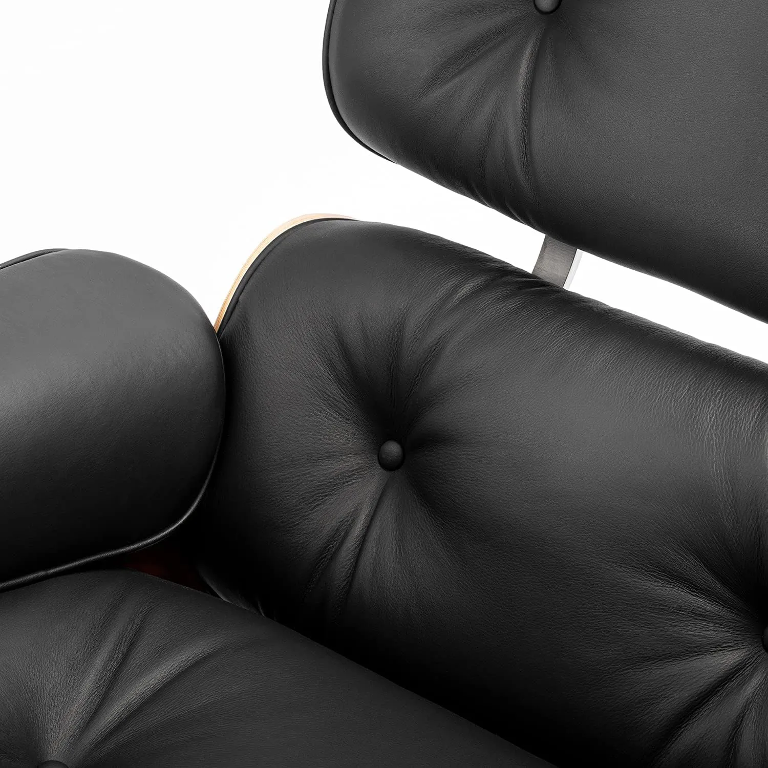 Top Black Grain Leather, Mid Century Chaise Lounge Chair and Ottoman, Modern Chair Classic Design, Palisander Wood, Heavy Duty Base Support for Living Room Office