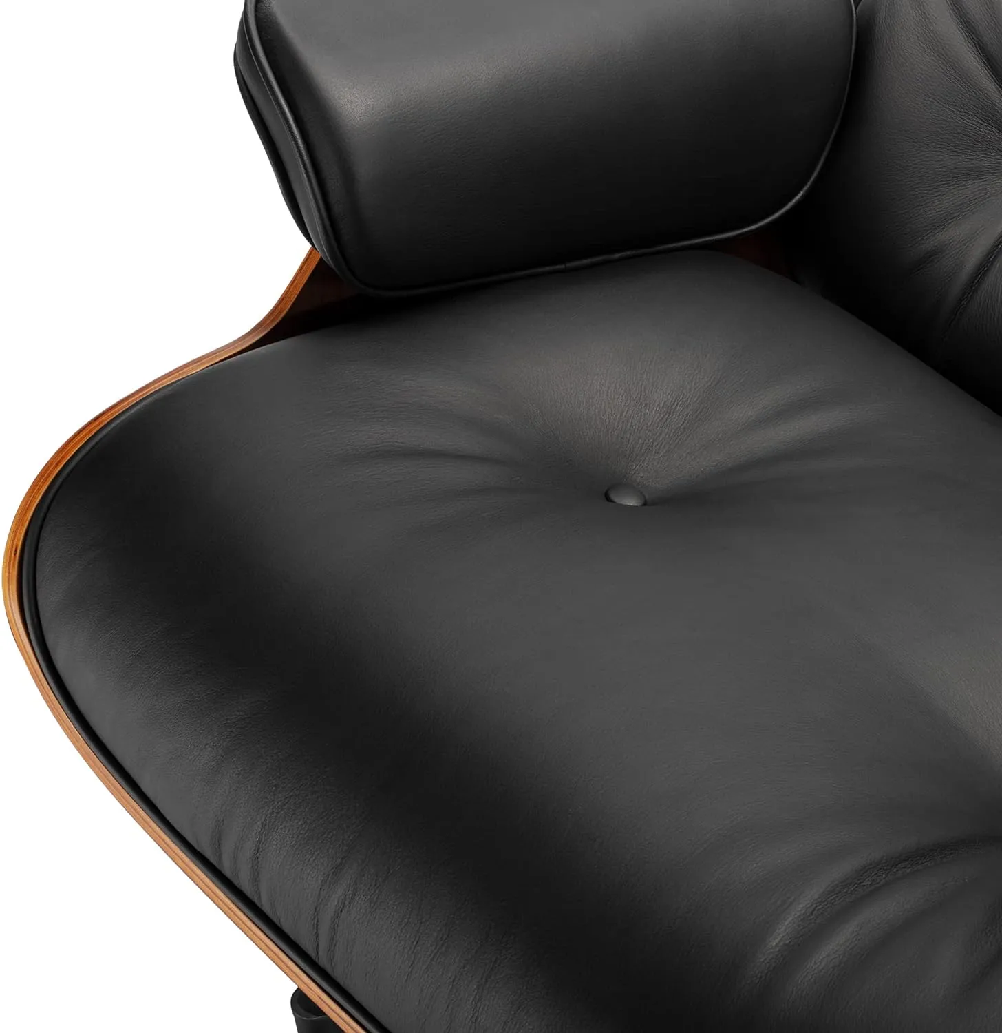 Top Black Grain Leather, Mid Century Chaise Lounge Chair and Ottoman, Modern Chair Classic Design, Walnut Wood, Heavy Duty Base Support for Living Room Study Lounge Office