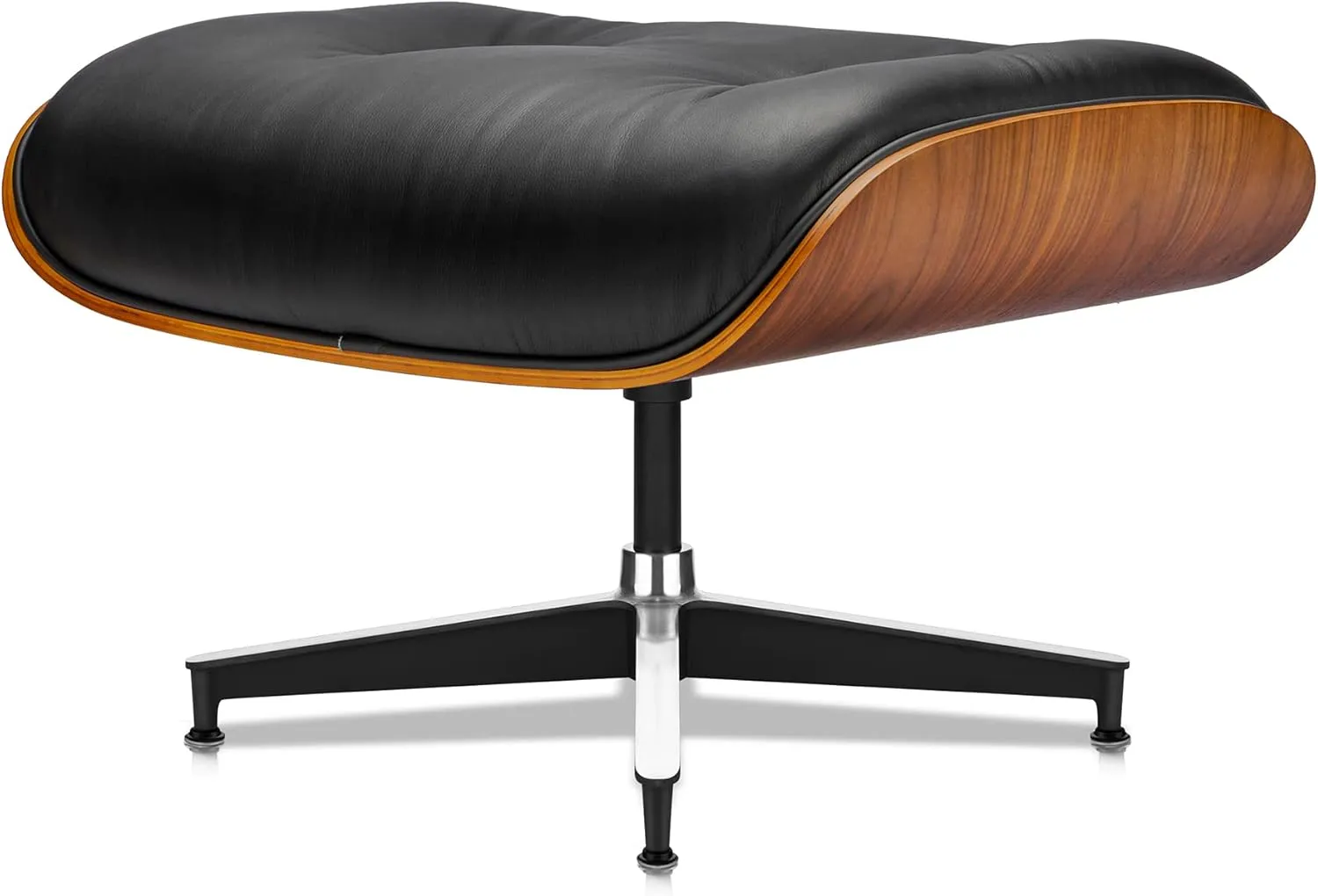 Top Black Grain Leather, Mid Century Chaise Lounge Chair and Ottoman, Modern Chair Classic Design, Walnut Wood, Heavy Duty Base Support for Living Room Study Lounge Office