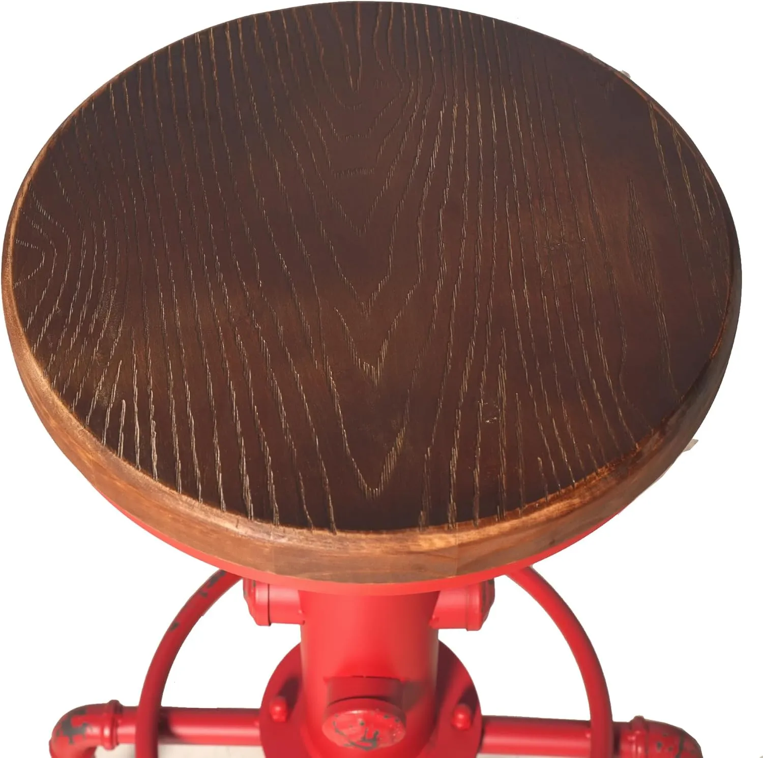 Topower Aged Antique Vintage Industrial Barstool Solid Wood Water Pipe Fire Hydrant Design Cafe Coffee Industrial Bar Stool Set of 2 Antique Red