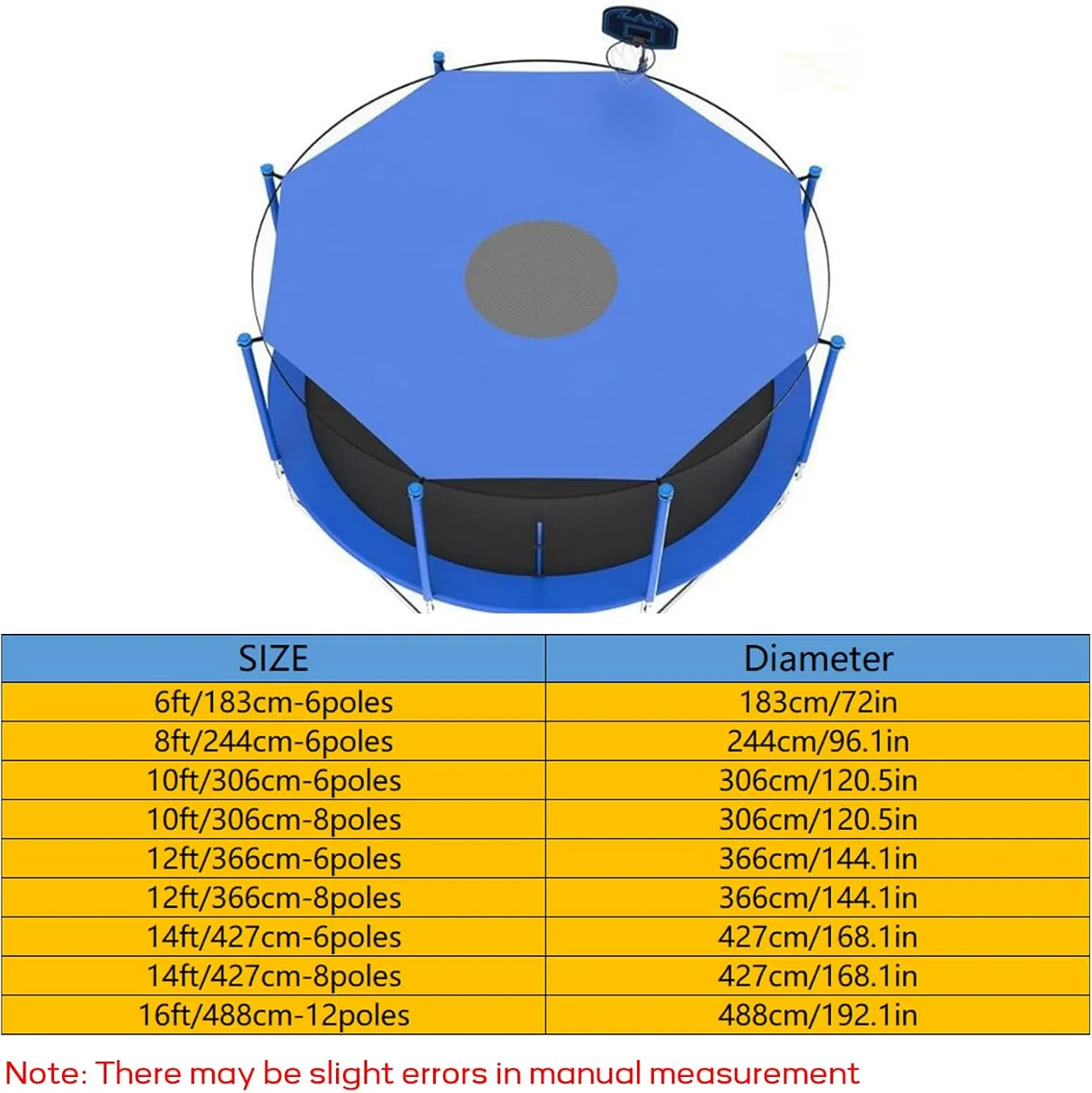Trampoline Cover, 6/8/10/12/14/16ft Trampoline Canopy Tent Cover, Waterproof Uv Protection Oxford Trampoline Sunshade Accessories for Outdoor Backyard Playground,14ft/427cm 6poles