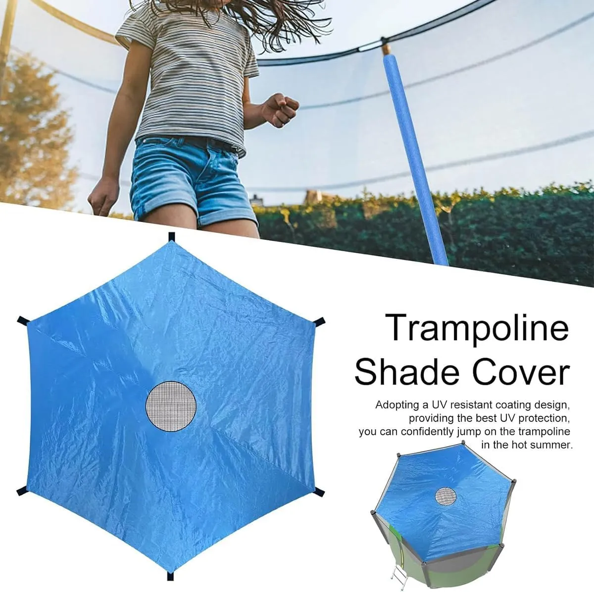 Trampoline Shade Cover 6/8/10/12/14/16ft Sun-Protection Waterproof Trampolines Canopy Anti-UVTrampolines Sunshade Accessories for Backyard Playground 6/8/12 Poles Easy Install (16FT)