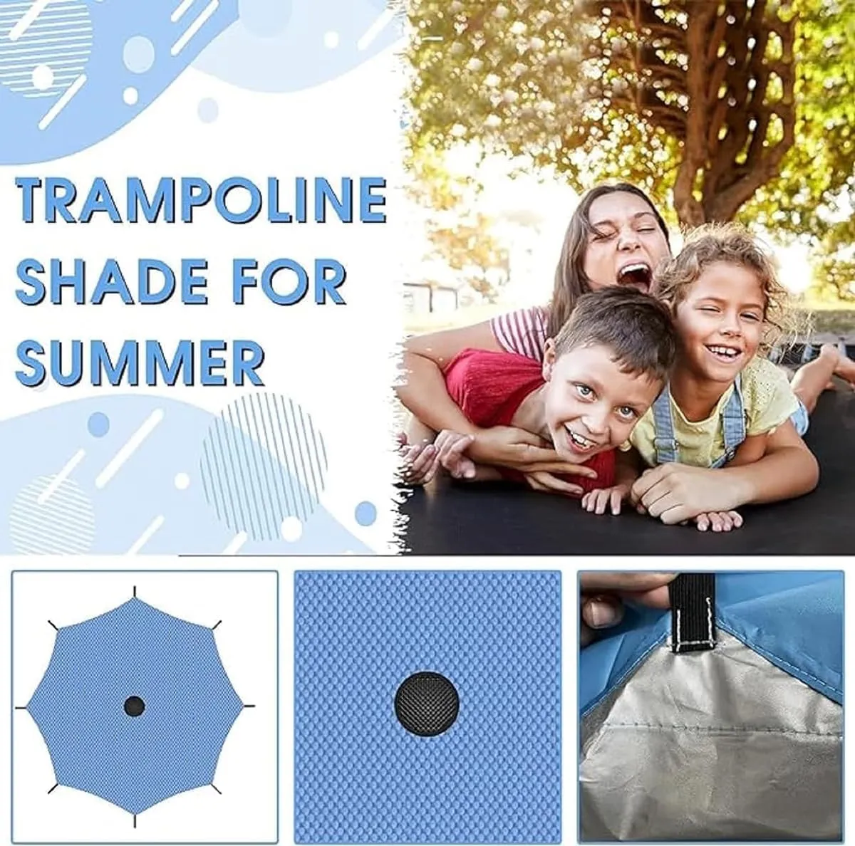 Trampoline Shade Cover 6/8/10/12/14/16ft Sun-Protection Waterproof Trampolines Canopy Anti-UVTrampolines Sunshade Accessories for Backyard Playground 6/8/12 Poles Easy Install (16FT)