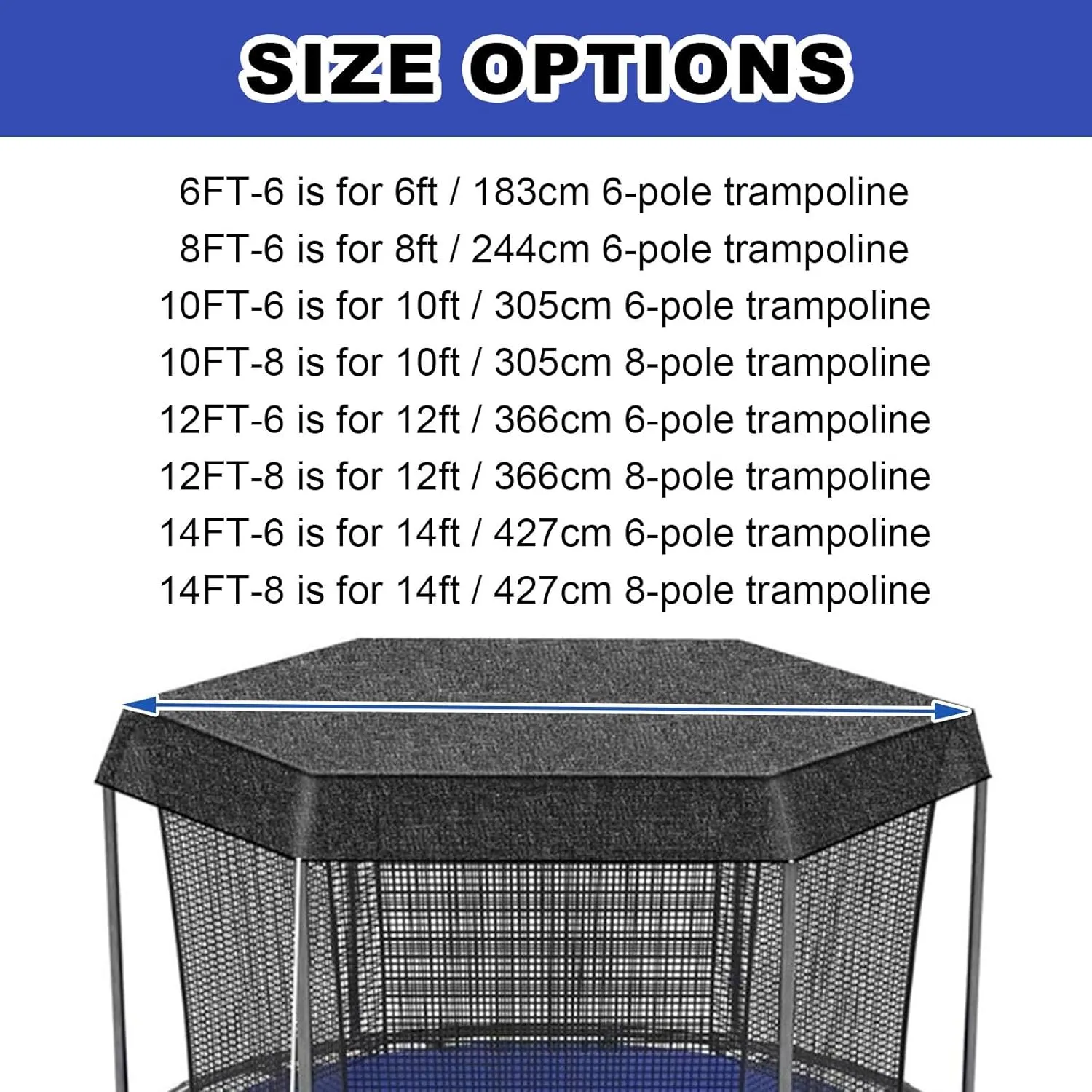 Trampoline Shade Cover, 6ft 8ft 10ft 12ft 14ft Trampoline Cover, Sun Protection Trampoline Tent, Easy to Install Trampoline Top Cover for Outdoor Backyard(6ft-6)