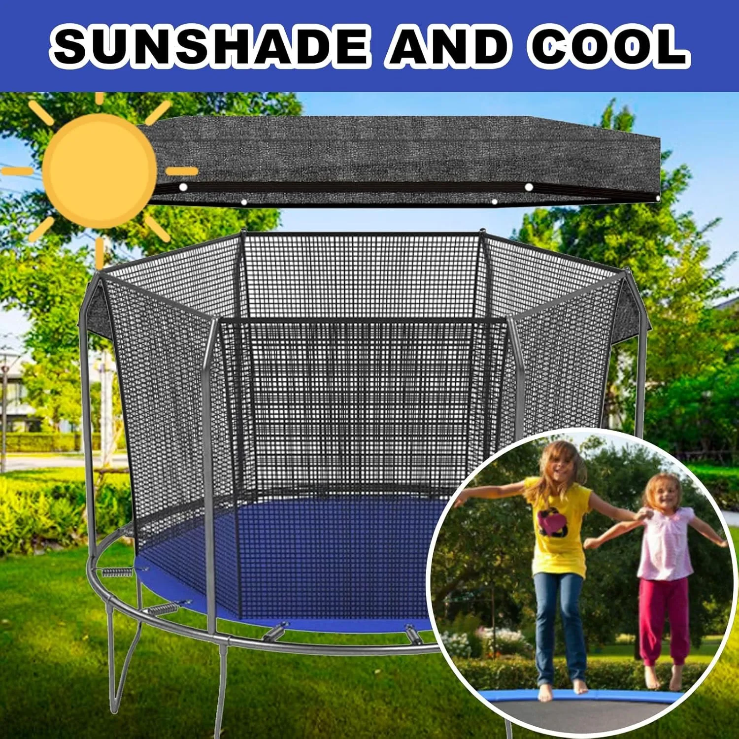 Trampoline Shade Cover, 6ft 8ft 10ft 12ft 14ft Trampoline Cover, Sun Protection Trampoline Tent, Easy to Install Trampoline Top Cover for Outdoor Backyard(6ft-6)