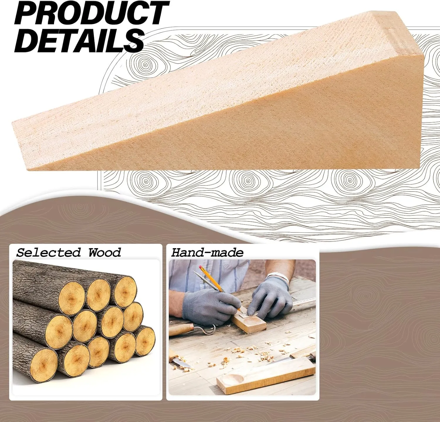 Treela Wooden Wedges for Chair Caning Supplies Wood Wedge Non Slip Wood Door Wedge Tool Triangle Block for Chair Caning Door Stop, 3.94 x 1.18 x 1.18 Inch(10 Pieces)