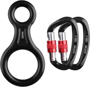 TRIWONDER 35KN Climb Figure 8 Descender and 25kN (5620 lbs) Climbing Carabiners Clips Heavy Duty UIAA Certified