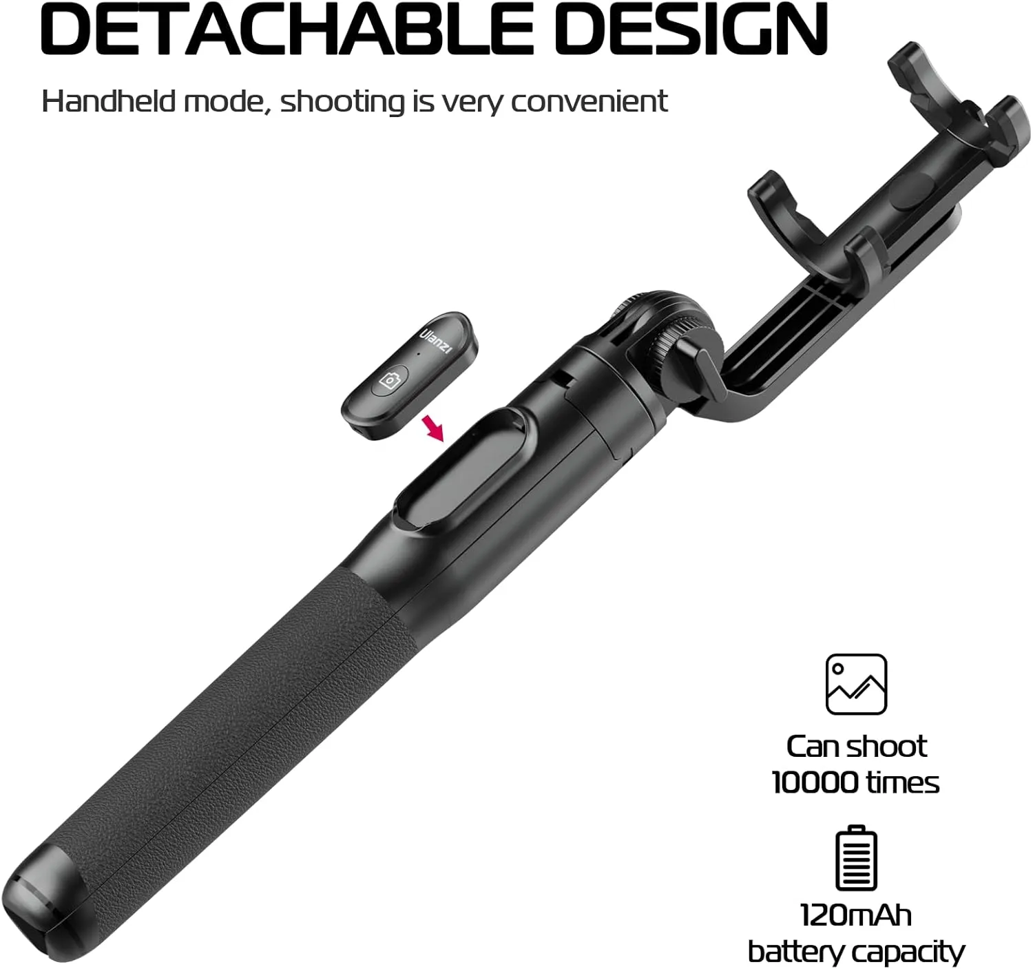 ULANZI SK-03 Selfie Stick Tripod, 64" Professional Stable Phone Stand for Smartphone/Action Camera, 3 in 1 Extendable With Detachable Remote for Travel Selfies Video Recording Vlog