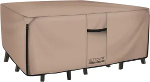 ULTCOVER Rectangular Patio Heavy Duty Table Cover - 600D Tough Canvas Waterproof Outdoor Dining Table and Chairs General Purpose Furniture Cover Size 136L x 74W x 28H inch