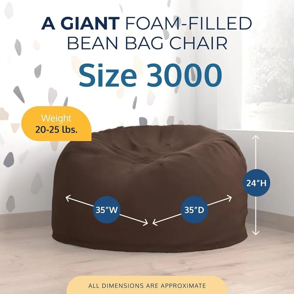 ULTIMATE SACK 3ft Bean Bag Chair, Oversize Bean Bag Chair for Adults, Comfy Chair Bean Bag Couch Lounge Sofa Loveseat Furniture | Brown Fur