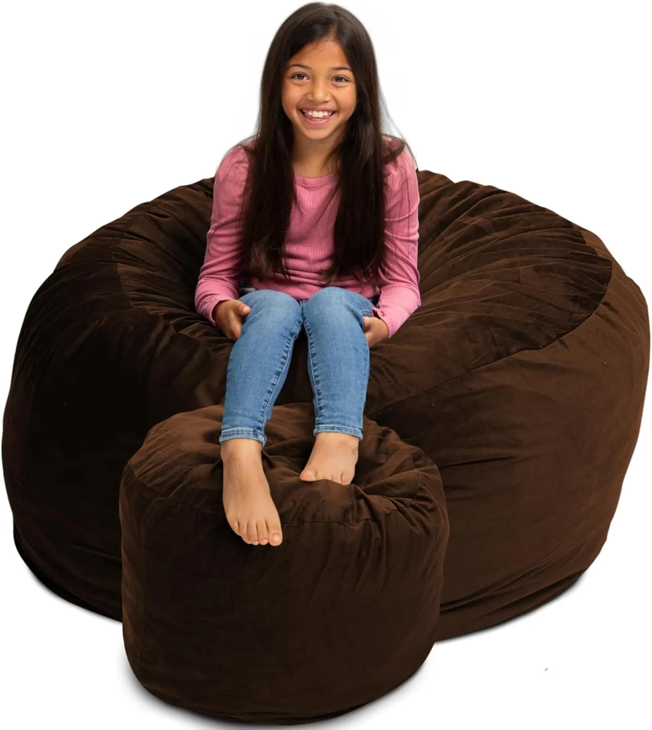 ULTIMATE SACK 4ft Bean Bag Chair & Footstool, Oversize Bean Bag Chair for Adults, Comfy Chair Bean Bag Couch Lounge Sofa Loveseat Furniture | Brown Suede