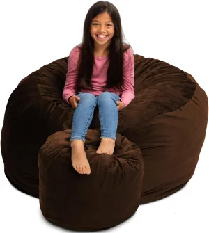 ULTIMATE SACK 4ft Bean Bag Chair & Footstool, Oversize Bean Bag Chair for Adults, Comfy Chair Bean Bag Couch Lounge Sofa Loveseat Furniture | Brown Suede