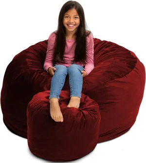 ULTIMATE SACK 4ft Bean Bag Chair & Footstool, Oversize Bean Bag Chair for Adults, Comfy Chair Bean Bag Couch Lounge Sofa Loveseat Furniture | Burgundy Suede