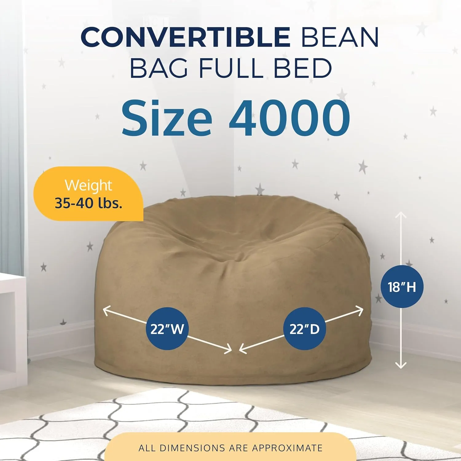 ULTIMATE SACK 4ft Bean Bag Chair & Footstool, Oversize Bean Bag Chair for Adults, Comfy Chair Bean Bag Couch Lounge Sofa Loveseat Furniture | Camel Suede