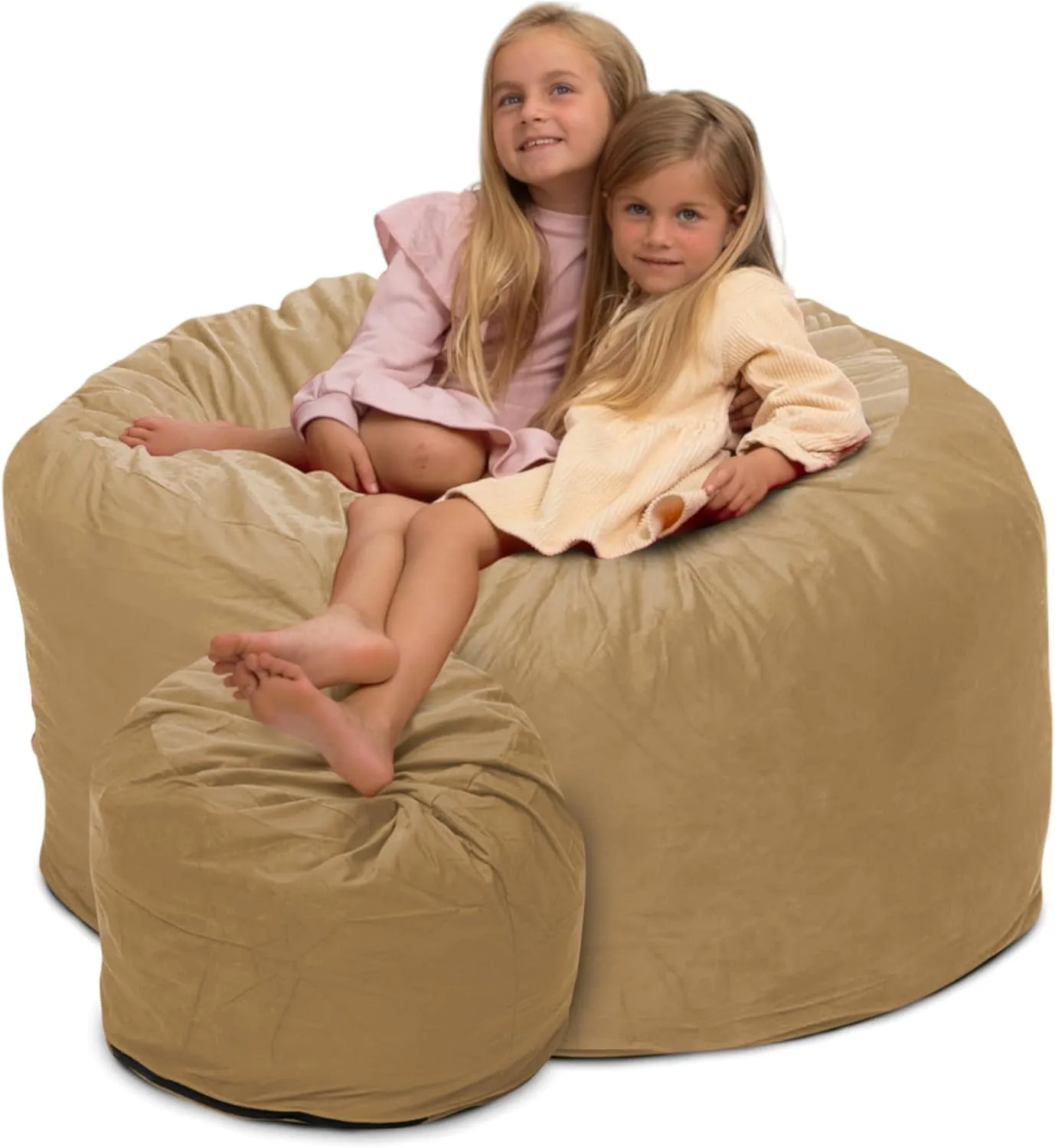 ULTIMATE SACK 4ft Bean Bag Chair & Footstool, Oversize Bean Bag Chair for Adults, Comfy Chair Bean Bag Couch Lounge Sofa Loveseat Furniture | Camel Suede