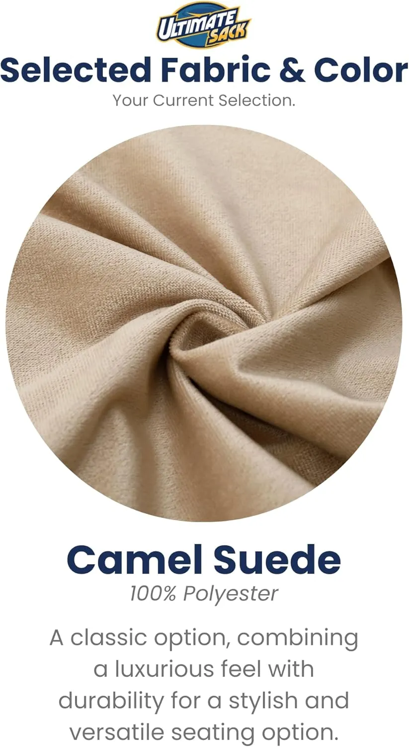 ULTIMATE SACK 4ft Bean Bag Chair & Footstool, Oversize Bean Bag Chair for Adults, Comfy Chair Bean Bag Couch Lounge Sofa Loveseat Furniture | Camel Suede