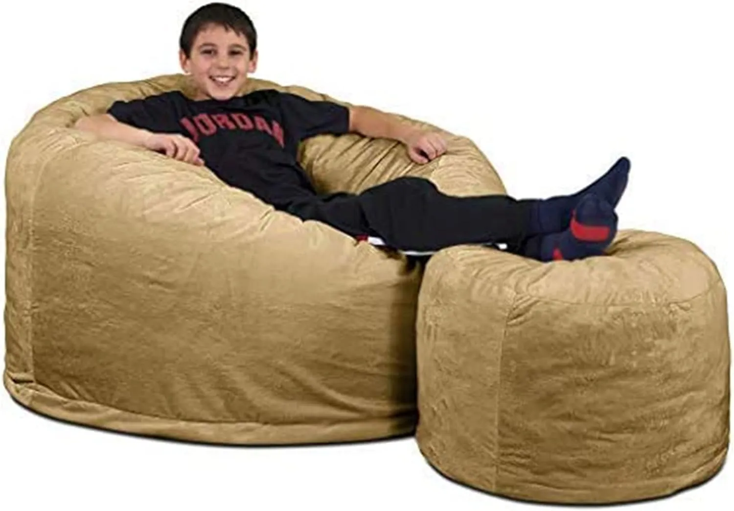 ULTIMATE SACK 4ft Bean Bag Chair & Footstool, Oversize Bean Bag Chair for Adults, Comfy Chair Bean Bag Couch Lounge Sofa Loveseat Furniture | Camel Suede