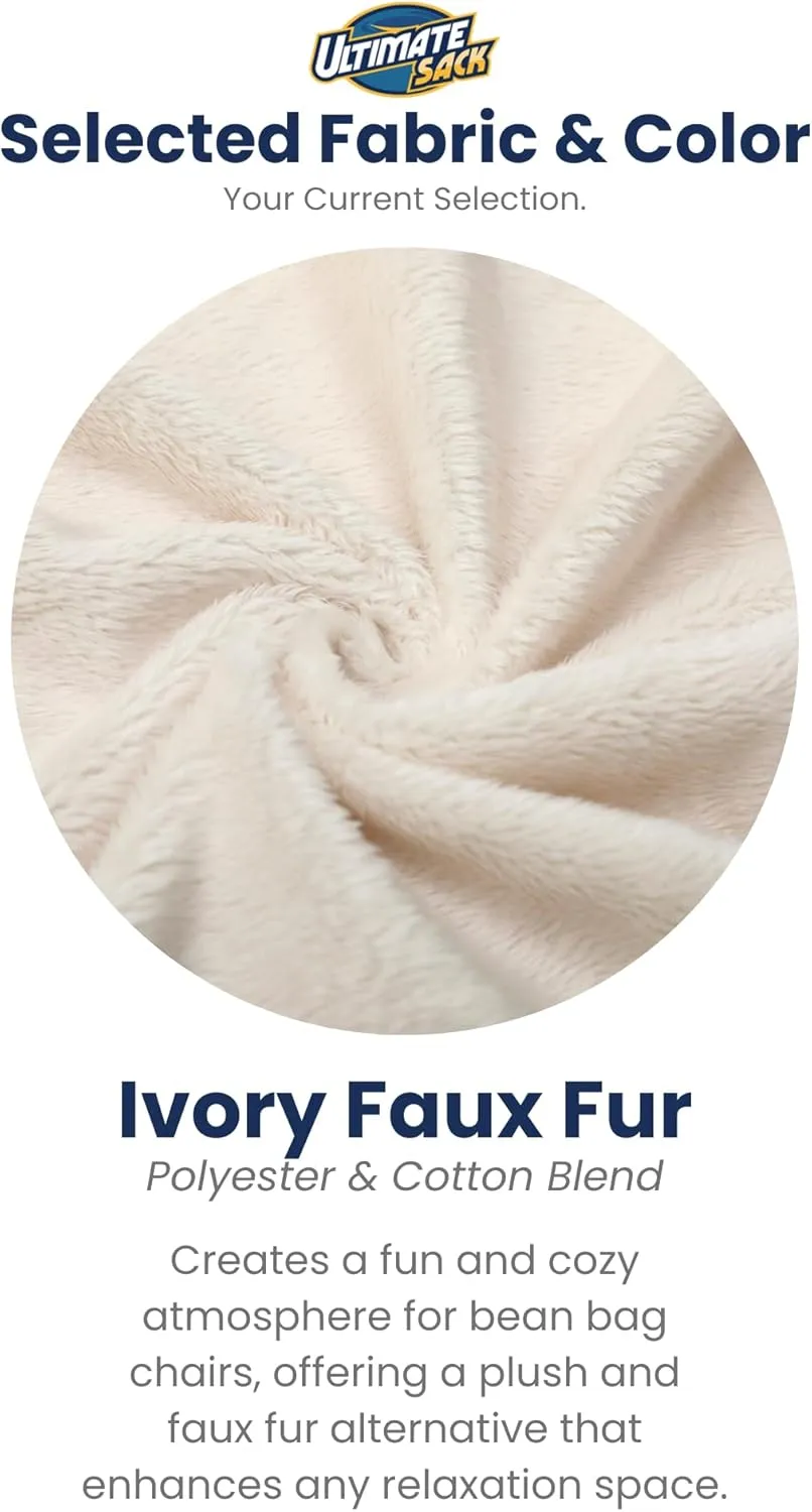 ULTIMATE SACK 4ft Bean Bag Chair & Footstool, Oversize Bean Bag Chair for Adults, Comfy Chair Bean Bag Couch Lounge Sofa Loveseat Furniture | Ivory Fur