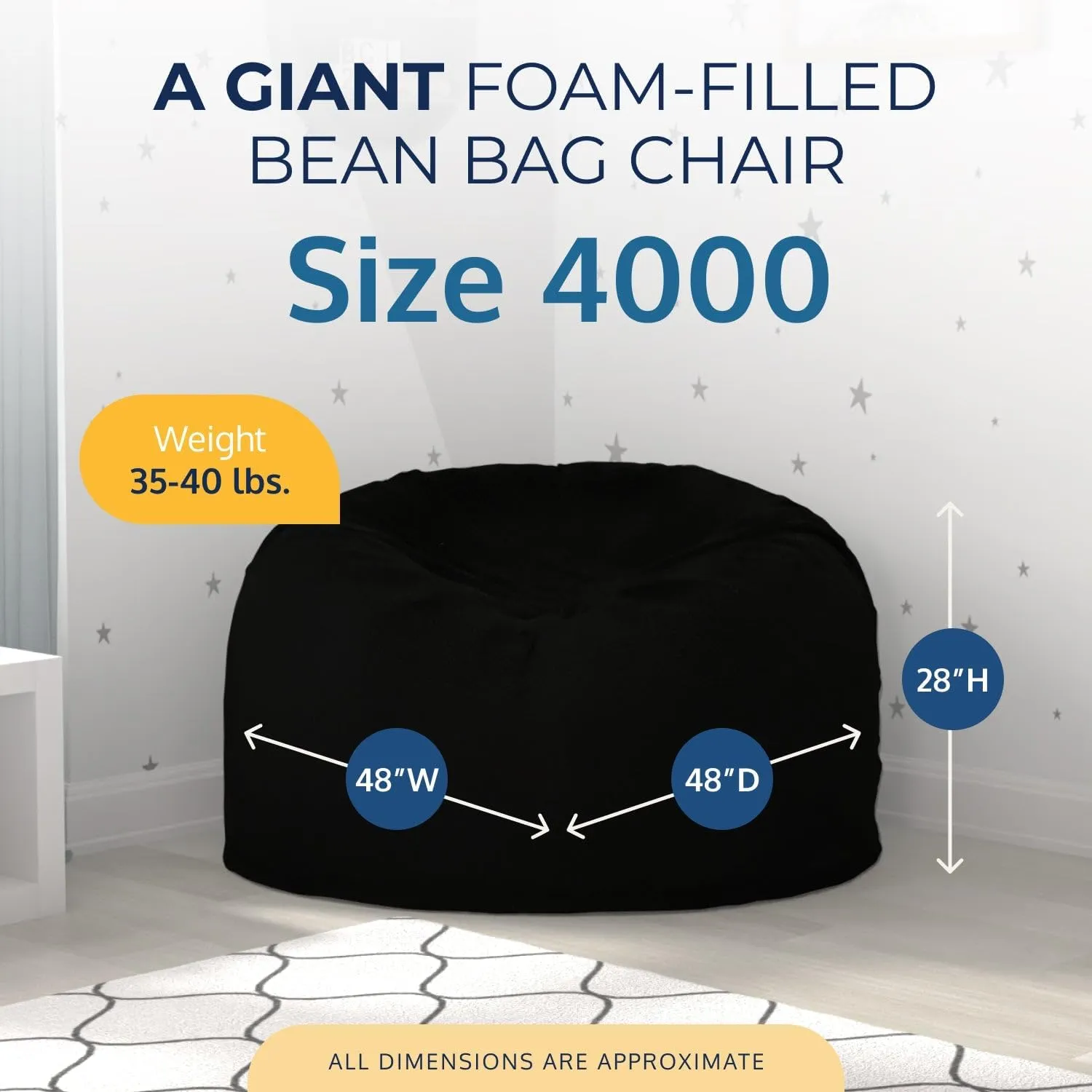 ULTIMATE SACK 4ft Bean Bag Chair, Oversize Bean Bag Chair for Adults, Comfy Chair Bean Bag Couch Lounge Sofa Loveseat Furniture | Black Fur