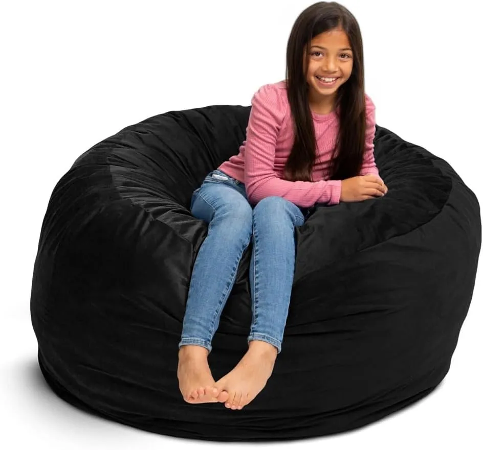 ULTIMATE SACK 4ft Bean Bag Chair, Oversize Bean Bag Chair for Adults, Comfy Chair Bean Bag Couch Lounge Sofa Loveseat Furniture | Black Suede
