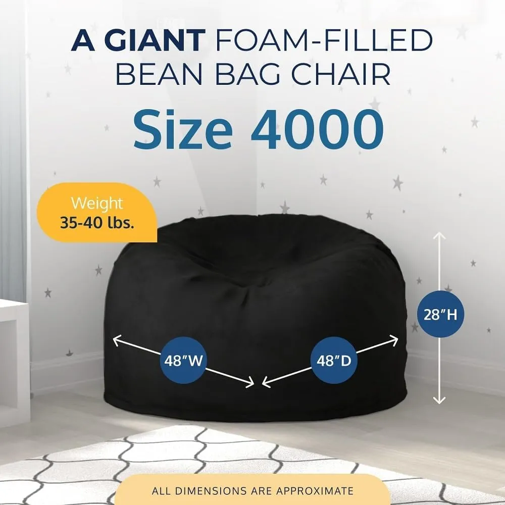 ULTIMATE SACK 4ft Bean Bag Chair, Oversize Bean Bag Chair for Adults, Comfy Chair Bean Bag Couch Lounge Sofa Loveseat Furniture | Black Suede