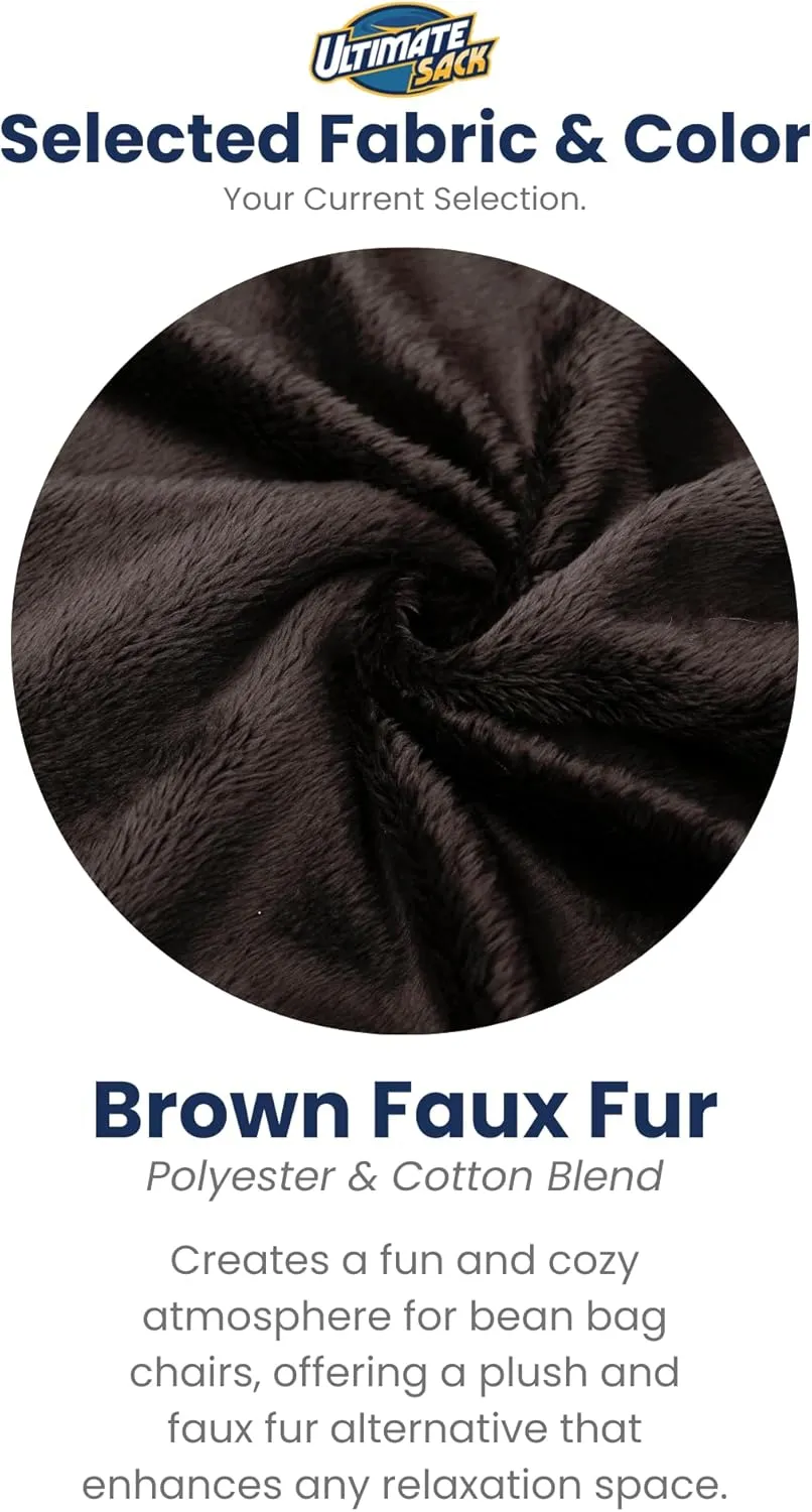 ULTIMATE SACK 4ft Bean Bag Chair, Oversize Bean Bag Chair for Adults, Comfy Chair Bean Bag Couch Lounge Sofa Loveseat Furniture | Brown Fur