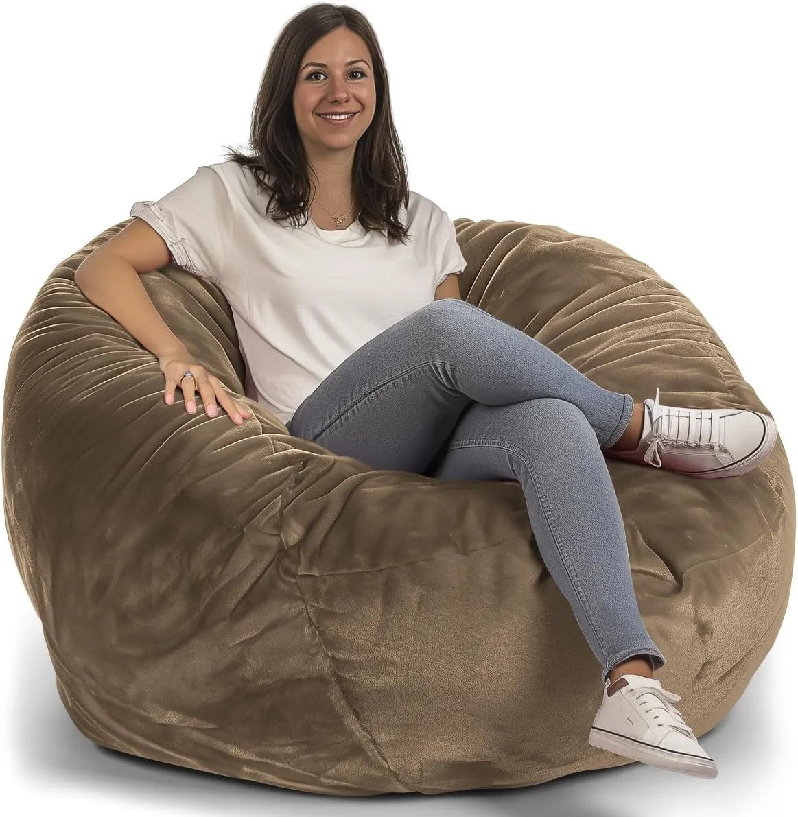 ULTIMATE SACK 4ft Bean Bag Chair, Oversize Bean Bag Chair for Adults, Comfy Chair Bean Bag Couch Lounge Sofa Loveseat Furniture | Camel Suede