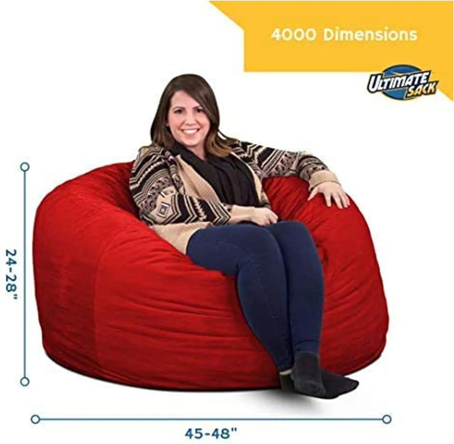 ULTIMATE SACK 4ft Bean Bag Chair, Oversize Bean Bag Chair for Adults, Comfy Chair Bean Bag Couch Lounge Sofa Loveseat Furniture | Cloud Suede