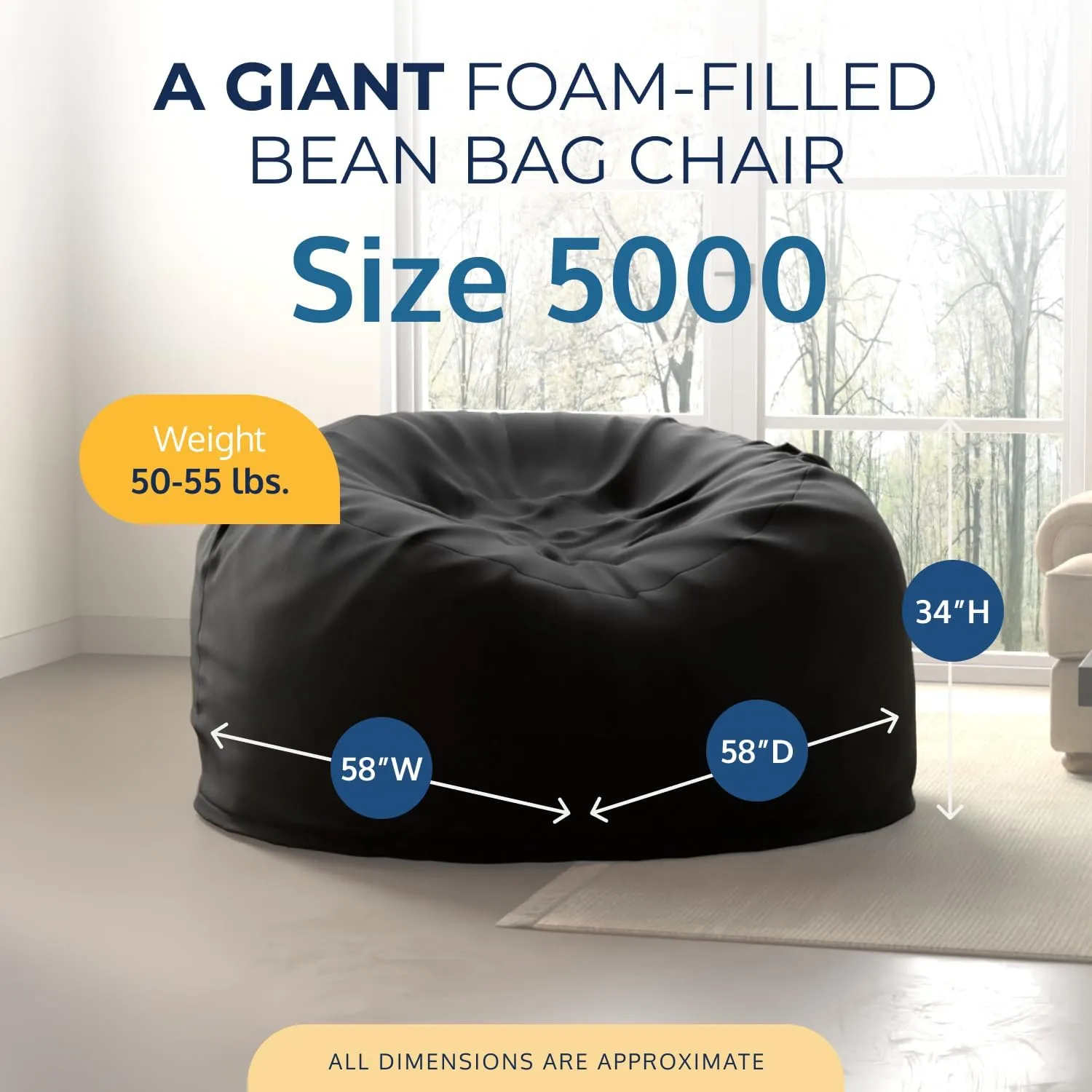 ULTIMATE SACK 5ft Bean Bag Chair & Footstool, Oversize Bean Bag Chair for Adults, Comfy Chair Bean Bag Couch Lounge Sofa Loveseat Furniture | Black Suede