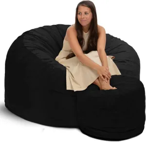 ULTIMATE SACK 5ft Bean Bag Chair & Footstool, Oversize Bean Bag Chair for Adults, Comfy Chair Bean Bag Couch Lounge Sofa Loveseat Furniture | Black Suede