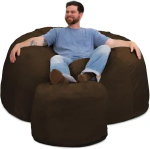 ULTIMATE SACK 5ft Bean Bag Chair & Footstool, Oversize Bean Bag Chair for Adults, Comfy Chair Bean Bag Couch Lounge Sofa Loveseat Furniture | Brown Fur
