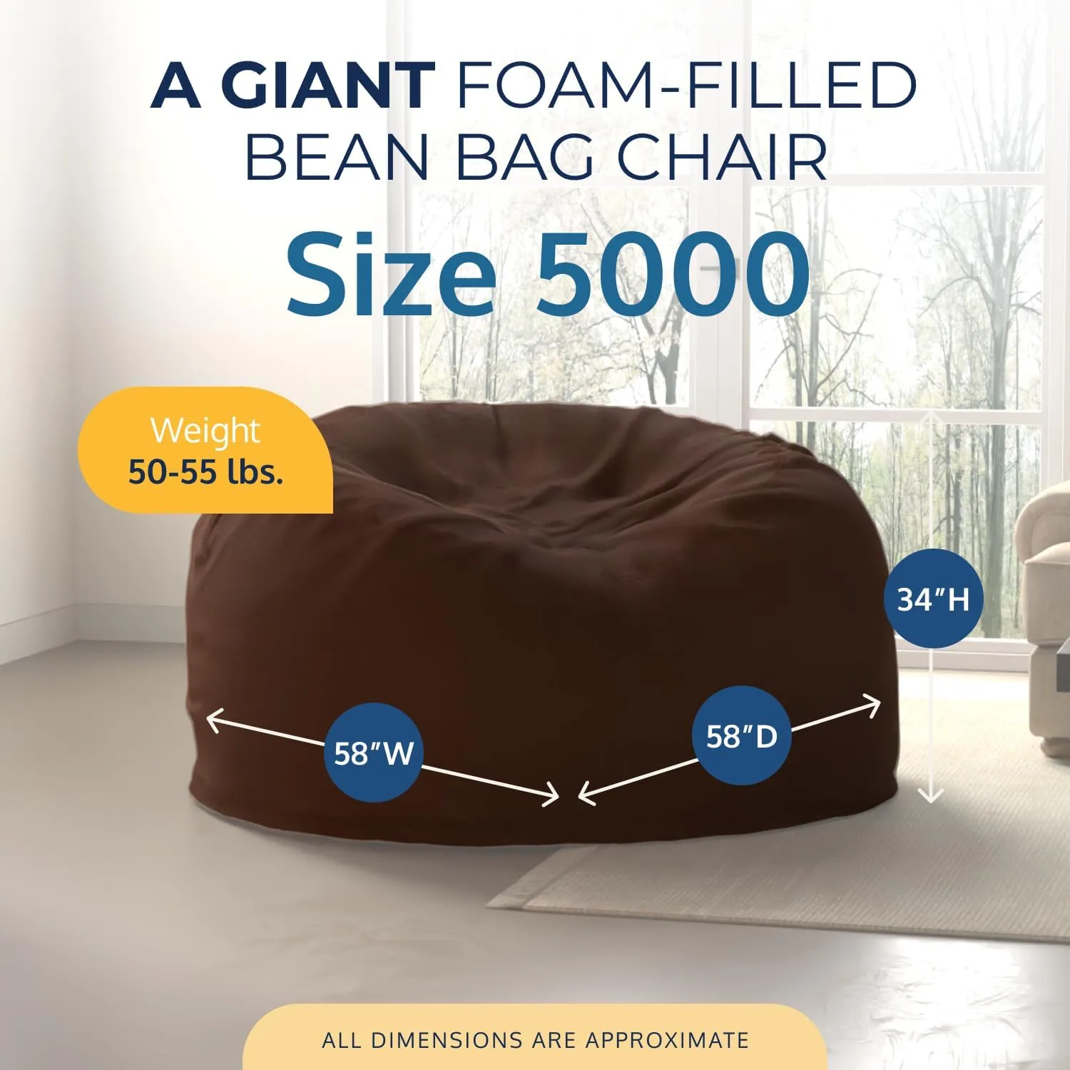 ULTIMATE SACK 5ft Bean Bag Chair & Footstool, Oversize Bean Bag Chair for Adults, Comfy Chair Bean Bag Couch Lounge Sofa Loveseat Furniture | Brown Fur