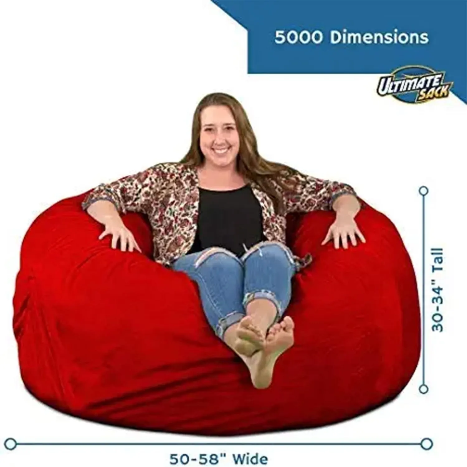 ULTIMATE SACK 5ft Bean Bag Chair & Footstool, Oversize Bean Bag Chair for Adults, Comfy Chair Bean Bag Couch Lounge Sofa Loveseat Furniture | Brown Suede