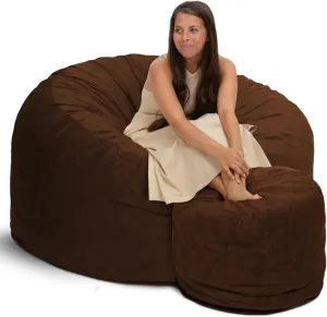 ULTIMATE SACK 5ft Bean Bag Chair & Footstool, Oversize Bean Bag Chair for Adults, Comfy Chair Bean Bag Couch Lounge Sofa Loveseat Furniture | Brown Suede