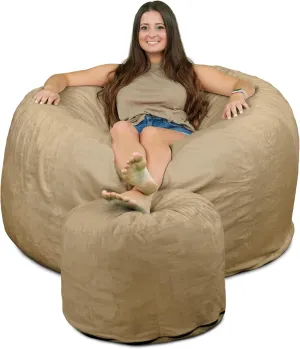 ULTIMATE SACK 5ft Bean Bag Chair & Footstool, Oversize Bean Bag Chair for Adults, Comfy Chair Bean Bag Couch Lounge Sofa Loveseat Furniture | Camel Suede
