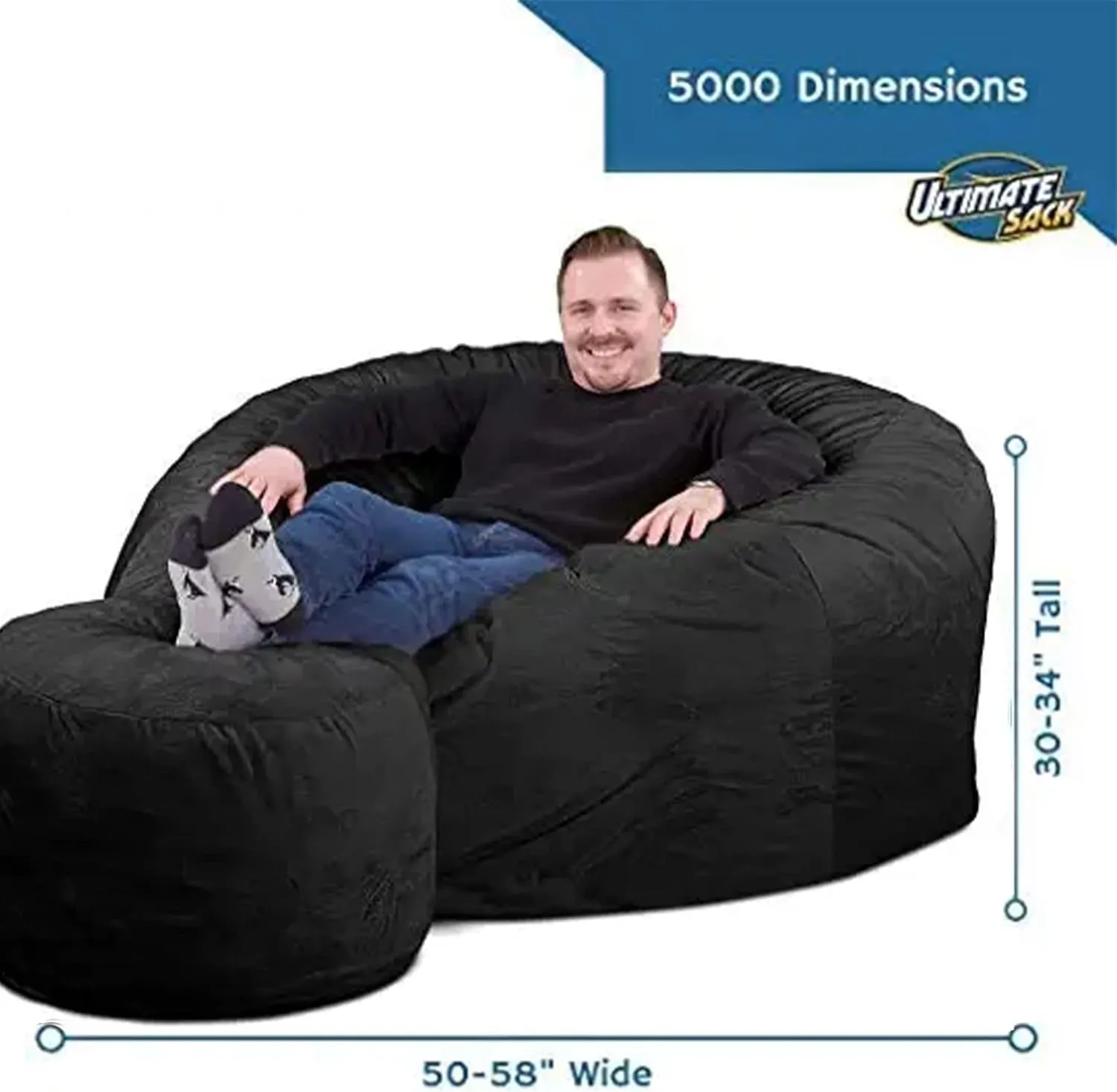 ULTIMATE SACK 5ft Bean Bag Chair & Footstool, Oversize Bean Bag Chair for Adults, Comfy Chair Bean Bag Couch Lounge Sofa Loveseat Furniture | Charcoal Fur