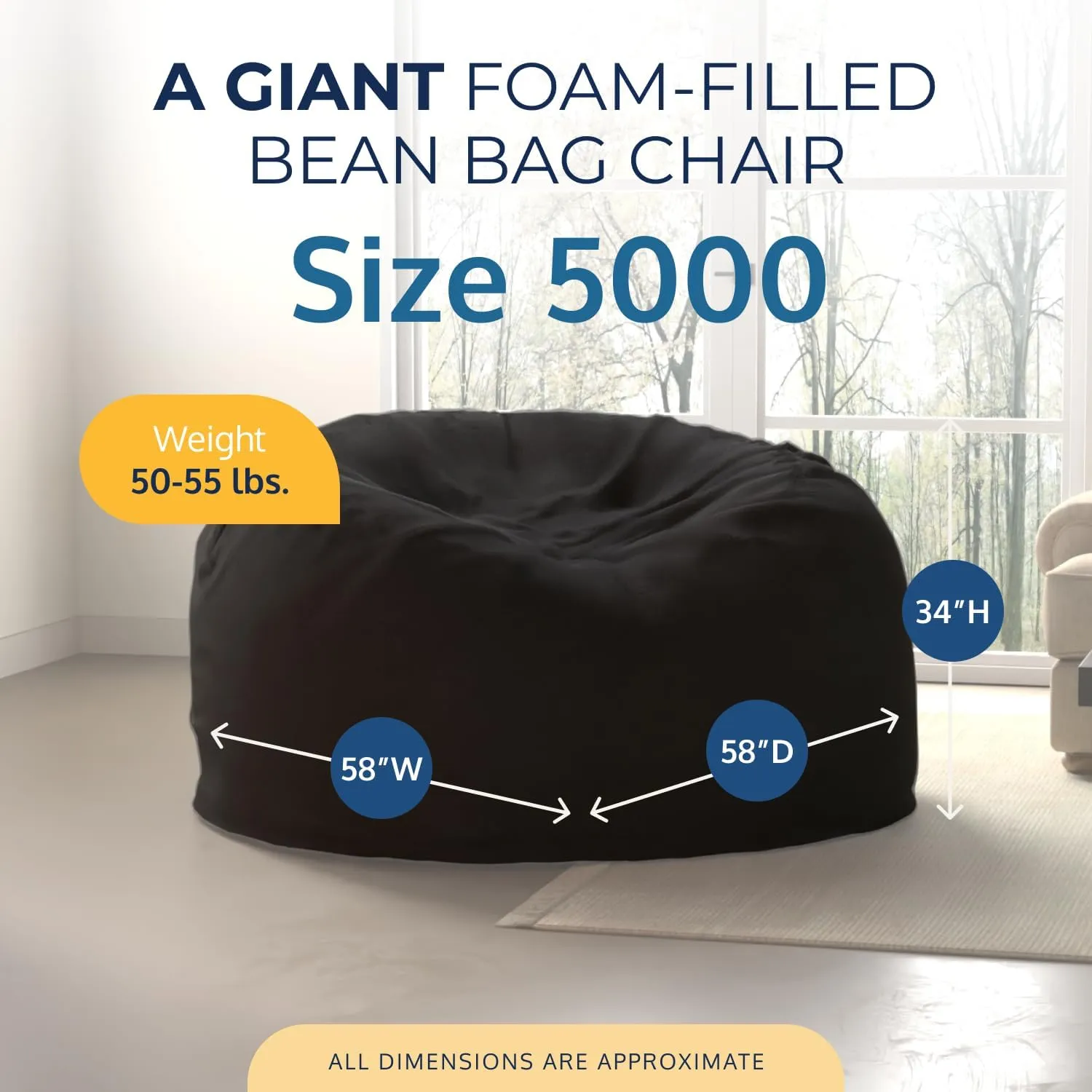 ULTIMATE SACK 5ft Bean Bag Chair & Footstool, Oversize Bean Bag Chair for Adults, Comfy Chair Bean Bag Couch Lounge Sofa Loveseat Furniture | Charcoal Fur