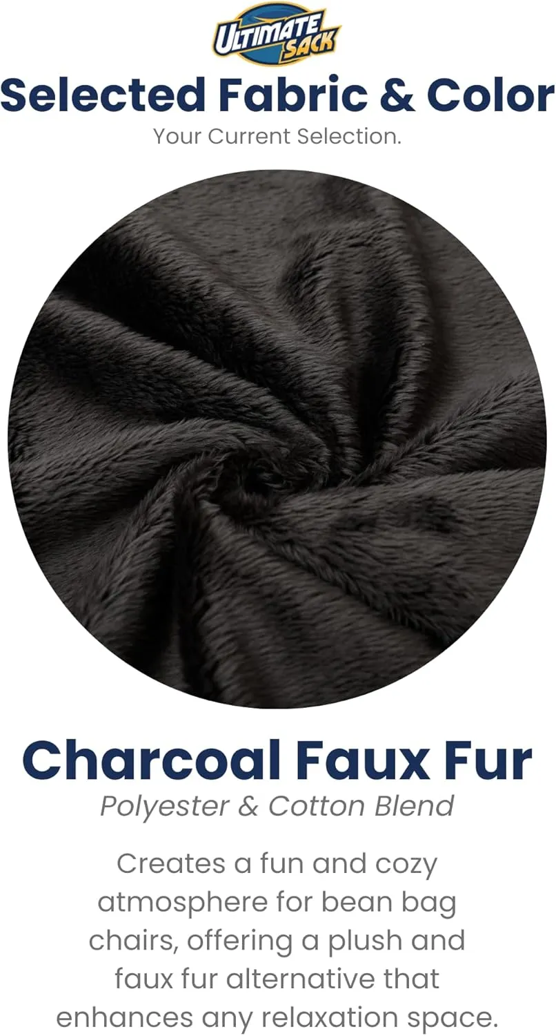 ULTIMATE SACK 5ft Bean Bag Chair & Footstool, Oversize Bean Bag Chair for Adults, Comfy Chair Bean Bag Couch Lounge Sofa Loveseat Furniture | Charcoal Fur