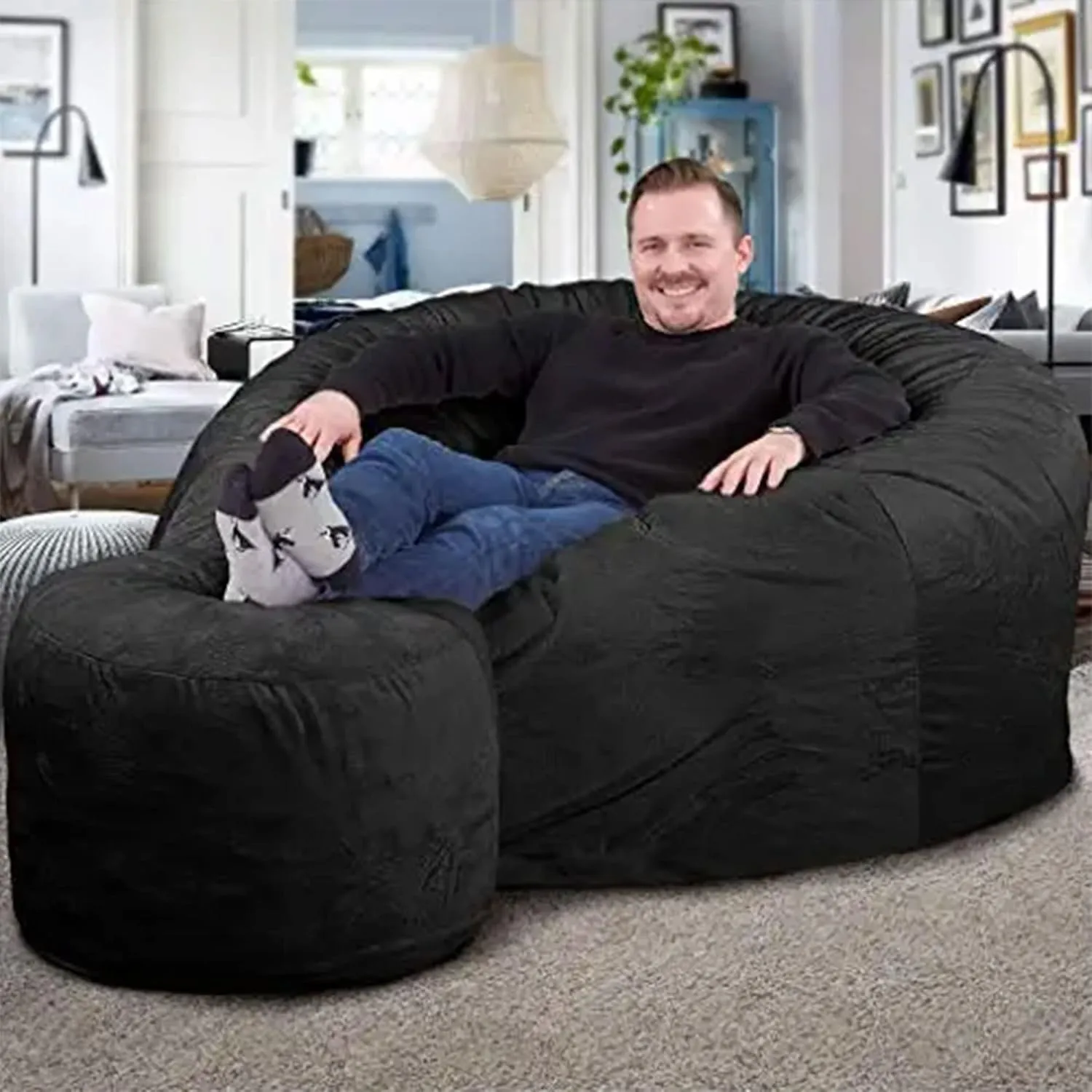 ULTIMATE SACK 5ft Bean Bag Chair & Footstool, Oversize Bean Bag Chair for Adults, Comfy Chair Bean Bag Couch Lounge Sofa Loveseat Furniture | Charcoal Fur