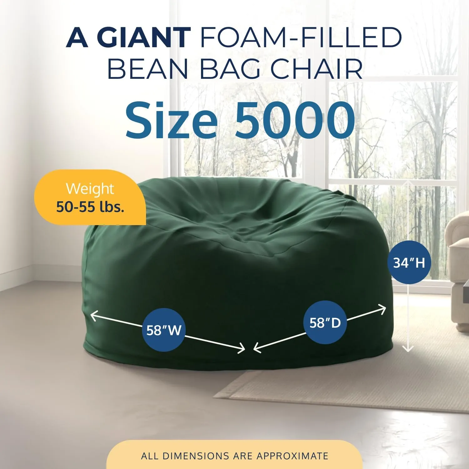 ULTIMATE SACK 5ft Bean Bag Chair & Footstool, Oversize Bean Bag Chair for Adults, Comfy Chair Bean Bag Couch Lounge Sofa Loveseat Furniture | Hunter Green Suede